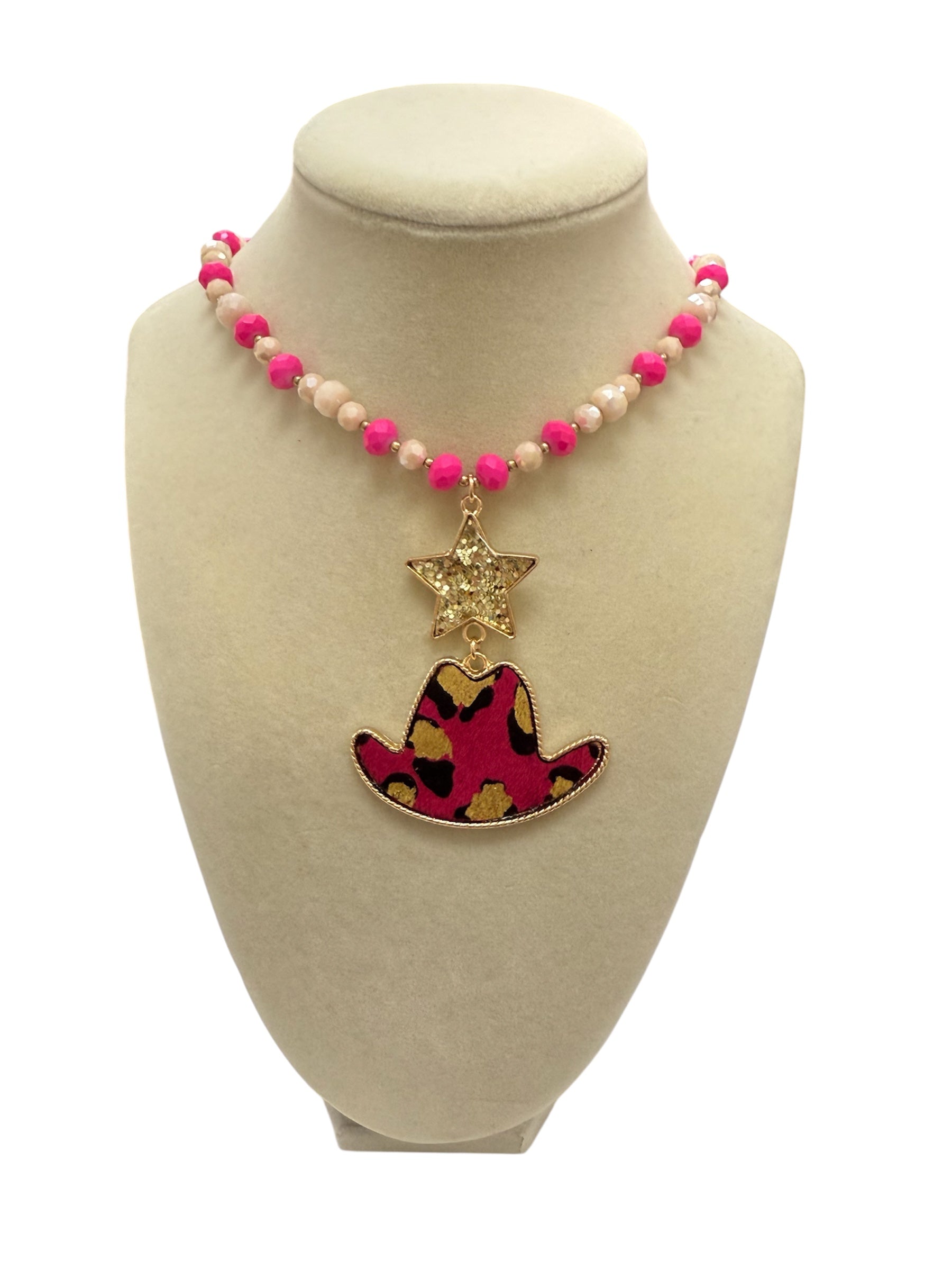 Pink Leopard Hat Necklace